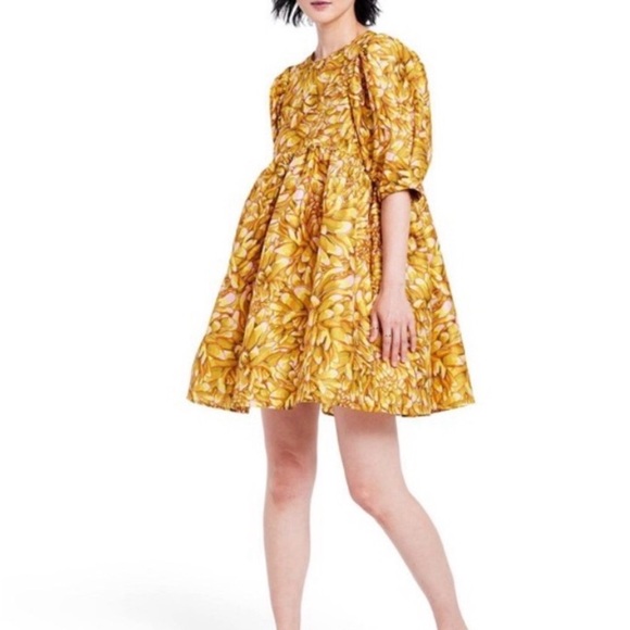 Kika Vargas Dresses & Skirts - Kika Vargas x Target Gold Mum Floral Puff Sleeve Dress XS